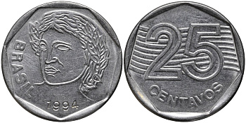 Бразилия 25 сентаво 1994 KM 634 нержавеющая сталь 4579-746