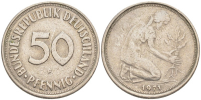 ФРГ 50 пфеннигов 1971 F J 384, KM 109.1 медно-никель 63-353