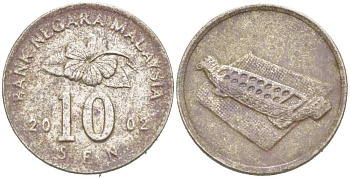 Малайзия 10 сенов 2002 цветок KM 51 медно-никель 217-513