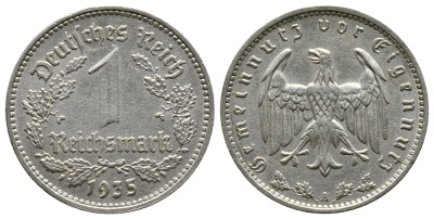 ГЕРМАНИЯ 1 РЕЙХСМАРКА 1935 А KM 78, J. 354 никель 4380-526