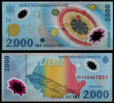 Румыния 2000 лей 1999 Pick 111 b пластик UNC (пресс) 8603-31-3-2