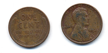 США 1 ЦЕНТ 1945 ЛИНКОЛЬН KM А132 медь цинк 35-1323