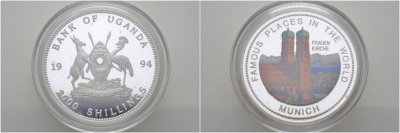 Уганда 2000 шиллингов 1994 Мюнхен, женская церковь, эмаль KM 43 серебро PROOF 1077-6-11