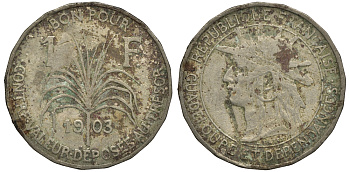 Гваделупа 1 франк 1903 KM 46 медно-никель 272-1315