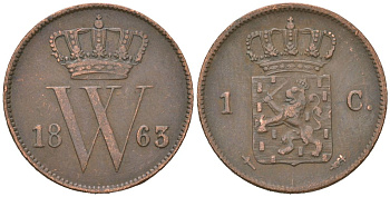 Нидерланды 1 цент 1863 Виллем III (1849-1890) KM 100 медь 4181-1246