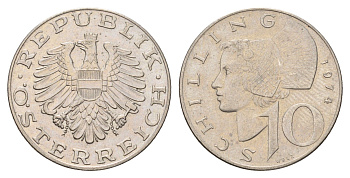 Австрия 10 шиллингов 1974 KM 2918 медно-никель 4671-1041