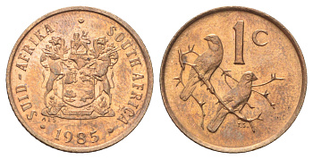 ЮАР 1 цент 1985 герб, капские воробьи KM 82 бронза UNC 4696-932