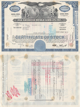 США, Pan American World Airwaysсертификат на 100 акций1974бумага5554-34-2