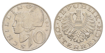Австрия 10 шиллингов 1974 KM 2918 медно-никель 4551-532