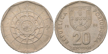 Португалия 20 эскудо 1986 KM 634 медно-никель 4620-525