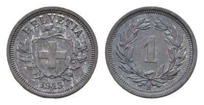 Швейцария 1 раппен 1945 B KM 3a цинк UNC 1528-443