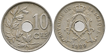 БЕЛЬГИЯ 10 САНТИМОВ 1929 BELGIQUE KM 85.1 медно-никель 4364-4157