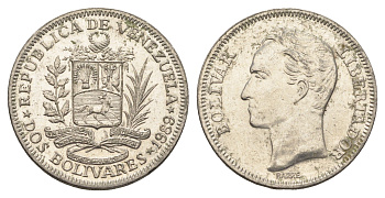Венесуэла 2 боливара 1989 Симон Боливар Y 43a сталь плакированная никелем 4662-946