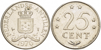 Нидерландские Антилы 25 центов 1976 Юлиана (1948-1980) KM 11 никель 3309-625