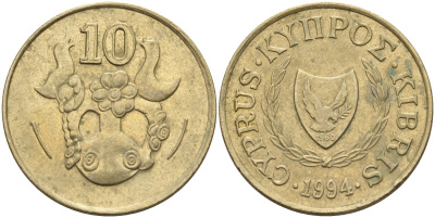 Кипр 10 центов 1994 KM 56.3 никель латунь 4141-1217