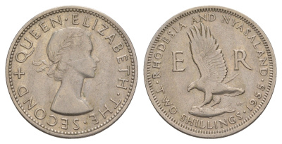 Родезия и Ньясаленд 2 шиллинга 1955 KM 6 медно-никель 413-1122