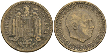 Испания 1 песета 1947 (54) Франсиско Франко (1939-1975) KM 775 алюминиевая бронза 4448-1052