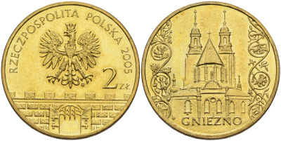 Польша 2 злотых 2005 MW, серия исторические места, Гнезно (Gniegno), собор Девы Марии KM 564, Parchimowicz 956 нордик UNC M60-02