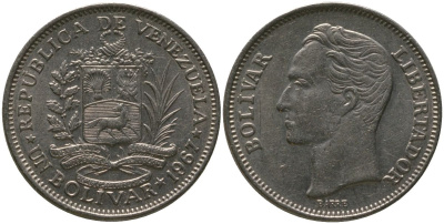 Венесуэла 1 боливар 1967 Симон Боливар KM 42, Schon 52 никель 4525-1012