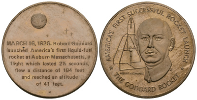 США МЕДАЛЬ ND ПЕРВЫЙ РАКЕТНЫЙ ЗАПУСК, РОББЕРТ ГОДДАРД, 39 мм, 24,8 гр Латунь PROOF 05-122-24