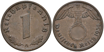 Германия 1 рейхспфенниг 1939 A KM 89, J. 361 бронза 4147-1138