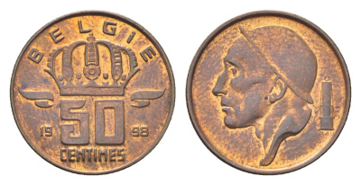 Бельгия 50 сантимов 1998 Belgie, Бодуэн I (1951-1993) KM 149 бронза 4705-321