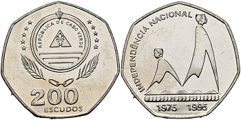 Кабо-Верде 200 эскудо 1995 20 лет независимости KM 35 медно-никель UNC 3333-1021