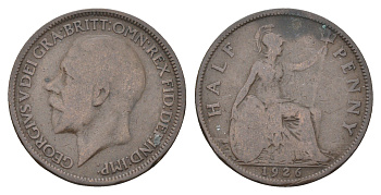 Великобритания 1/2 пенни 1926 Георг V (1910-1936) KM 824, Spink 4057 бронза    4660-545