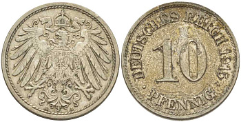 ГЕРМАНИЯ 10 ПФЕННИГОВ 1915 A KM 12, J. 13, Weege 8 медно-никель 212-314