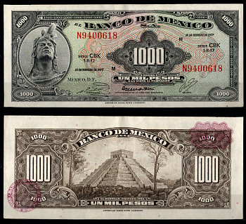 Мексика 1000 песо 1977 Pick 52 t бумага 7198-2-2-2