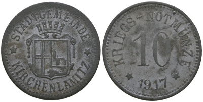 Кирхенламиц (Бавария) 10 пфеннингов 1917 Funck 243.2, Men18 16146.2 цинк 4136-354