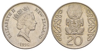 Новая Зеландия 20 центов 1990 Елизавета II (1952-2022), идол Пукаки KM 81 медно-никель aUNC 4650-811