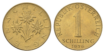 Австрия 1 шиллинг 1976 KM 2886 алюминиевая бронза UNC 4671-1036