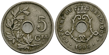 Бельгия 5 сантимов 1905 Belgique KM 54 медно-никель 4173-366