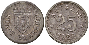 Эммерих 25 пфеннигов 1920 Funck 118.3, Men05 6537.3, Men18 8204.3 железо 4617-316