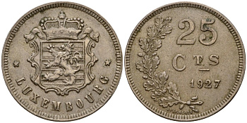 Люксембург 25 сантимов 1927 Шарлотта (1918-1964) KM 37 медно-никель 4122-433