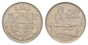 Латвия 50 сантимов 1922 год-тип KM 6 никель 4657-755