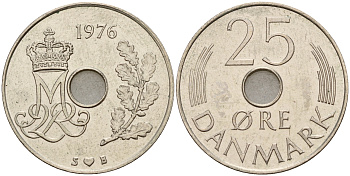 Дания 25 эре 1976 S; B, Маргрете II (1972- ) KM 861.1 медно-никель  4601-852
