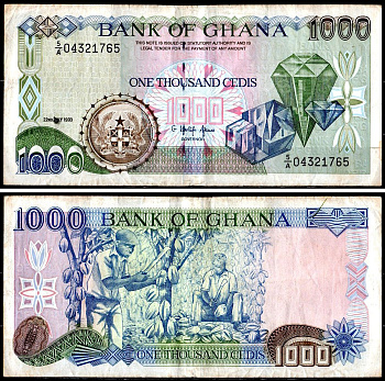 Гана 1000 седи 1993 Pick 29 b бумага 6285-26-2-2