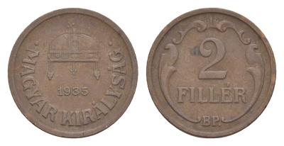 Венгрия 2 филлера 1935 BP KM 506 бронза 4658-331