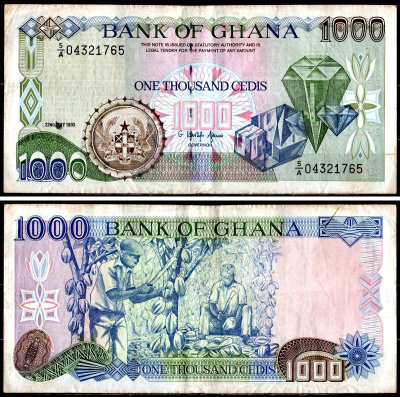 Гана 1000 седи 1993 Pick 29 b бумага 6285-26-2-2