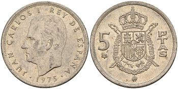 Испания 5 песет 1975 (78) Хуан Карлос I (1975-2014) KM 807 медно-никель 4155-635