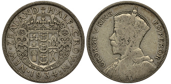 Новая Зеландия 1/2 кроны 1934 Георг V (1910-1936) KM 5 серебро 272-724