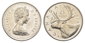 Канада 25 центов 1979 Елизавета II (1952-2022), олень KM 74 никель 4637-825