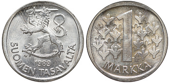 Финляндия 1 марка 1989 M KM 49а медно-никель UNC 259-447
