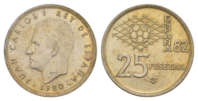 Испания 25 песет 1980 (81) M, Хуан Карлос I (1975-2014) KM 818 медно-никель 4616-846