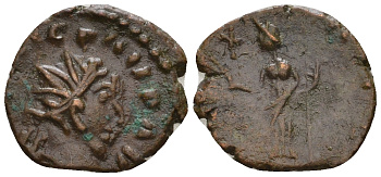 Римская Империя, императоры в Галлии антониниан 272 - 274 Тетрик II в ранге цезаря, C PIV ESV TETRICVS CAES, бюст цезаря / PAX AVG, Пация, персонификация Мира, локальная чеканка в Галлии RIC 248 биллон 1073-25-116