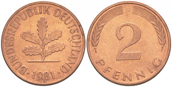 ФРГ 2 ПФЕННИГА 1981 G KM 106a, J.381a сталь плакированная сталь плакированная медьюю 3996-1119