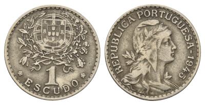 Португалия 1 эскудо 1945 KM 578 никель латунь 4121-241