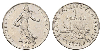 Франция 1 франк 1976 сеятель KM 925 никель 4673-1142